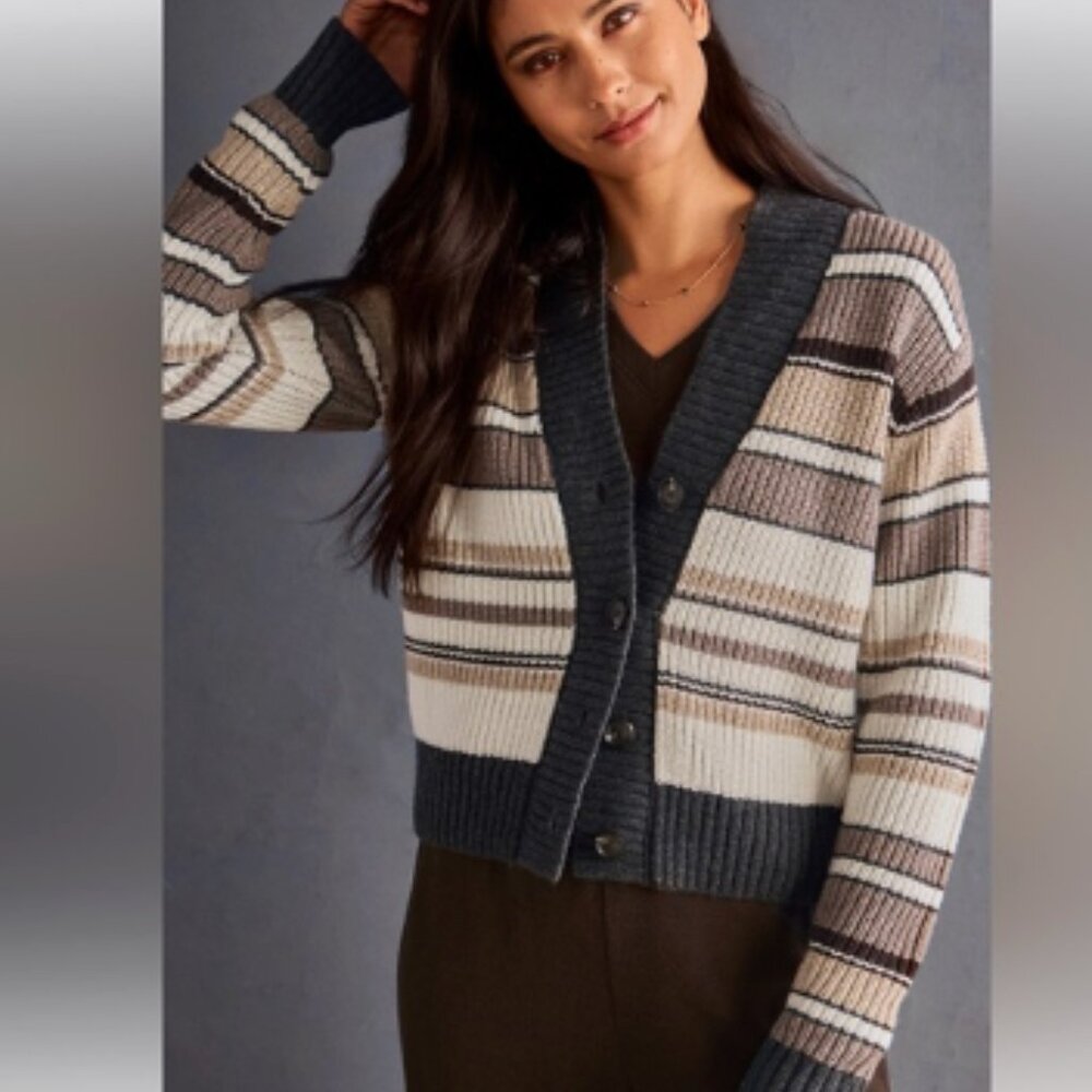 NWT cabi Size L - Cocoa Striped Cardigan